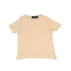 Vintage Y2K Pointelle Pastel Pink Cotton Tee Size L Cottage Coastal Grandma